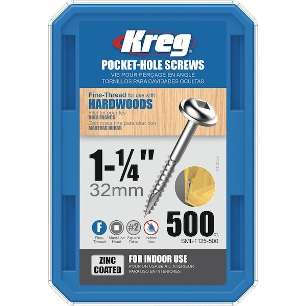 Kreg #7 1-1/4 In. Fine Maxi-Loc Washer Head Zinc Pocket Hole Screw, 500PK SML-F125 - 500 - main